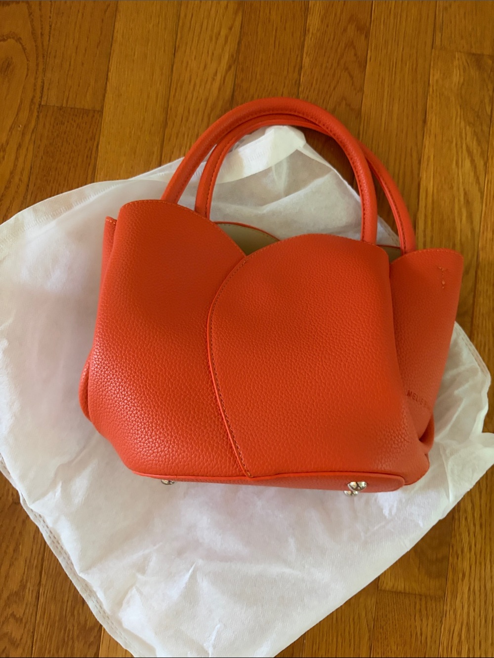 Women's Orange Pebbled Tulip Leather Tote Handbag